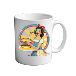 Pin girl holding  plate full pancakes - 2.   11oz Mug