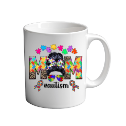 Autism Mom Messy Bun Leopard Print 11oz coffee  Mug